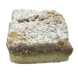 A Gluten-Free and Nut-Free Slice of Crumb Coffee Cake - the perfect morning bite alongside your favorite beverage.